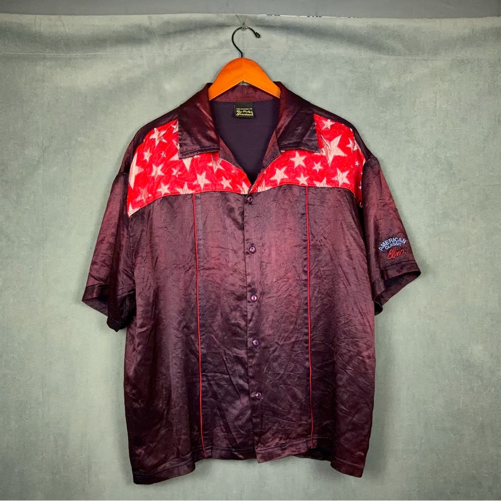 Vintage Elvis Presley Graceland Bowling Shirt Mens Size XL Burgundy Purple RARE